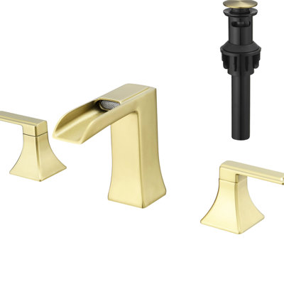 Robinet de lavabo de salle de bain à entraxe de 20 cm (8 pouces), couleur or, avec poignée et design géométrique, robinet à double levier monté sur la plage