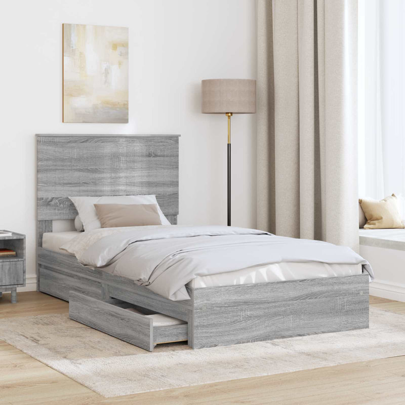  Bed Frame With Drawer Engineered Wood, 100 x 200cm, Grey Sonoma