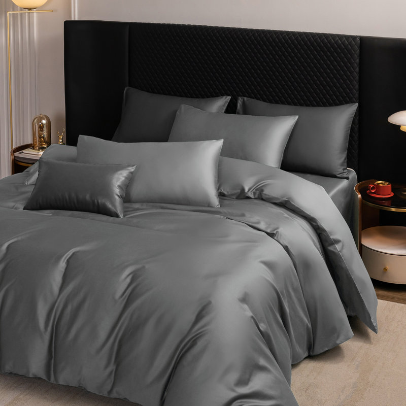 Ensemble de housse de couette MooMee, Housse de couette grand et 2 taies d'oreiller stan, Gris foncé