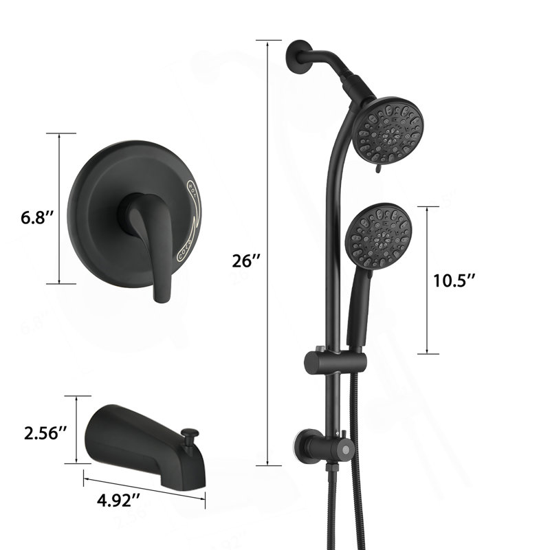 Tool-Free Shower Combo 7-Spray Matte Black 1.8GPM, Matte Black