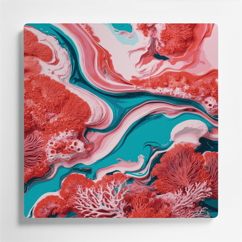 Abstrait art fluide en métal rose 16, H 32 po x l 32 po