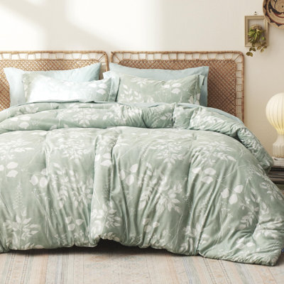 Bedsure Bed in a Bag - Reversible Flroal & Plant Pattern Printed with Comforters, Sheets, Pillowcases & Shams