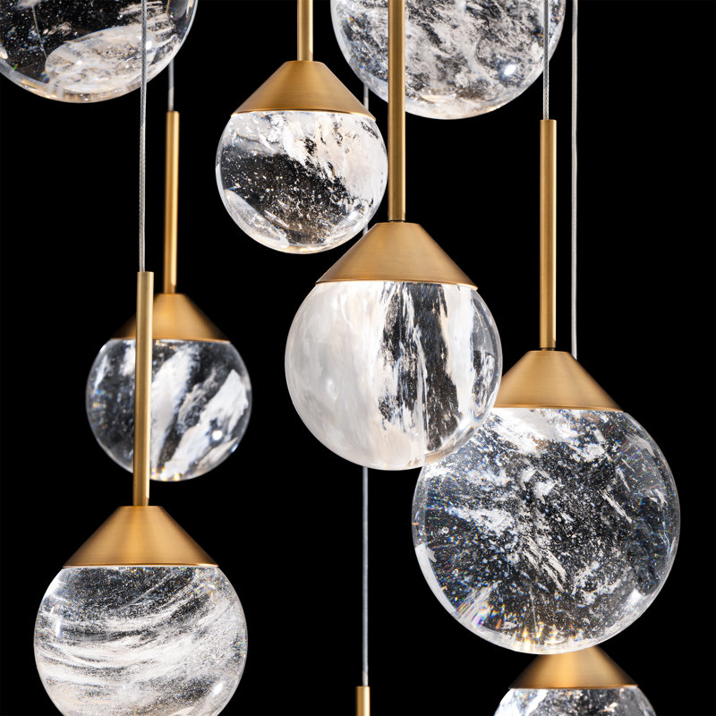 Quest 23 Light Crystal LED Multi-Light Pendant, Aged Brass