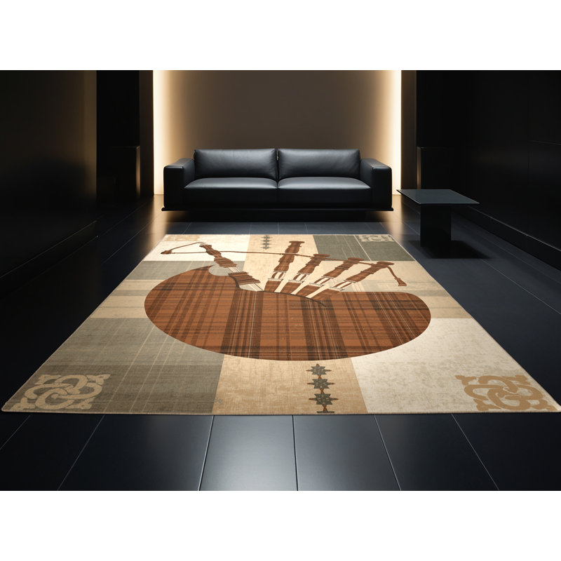 Tapis beige doux et moelleux à motif de cornemuse beige, 8x10