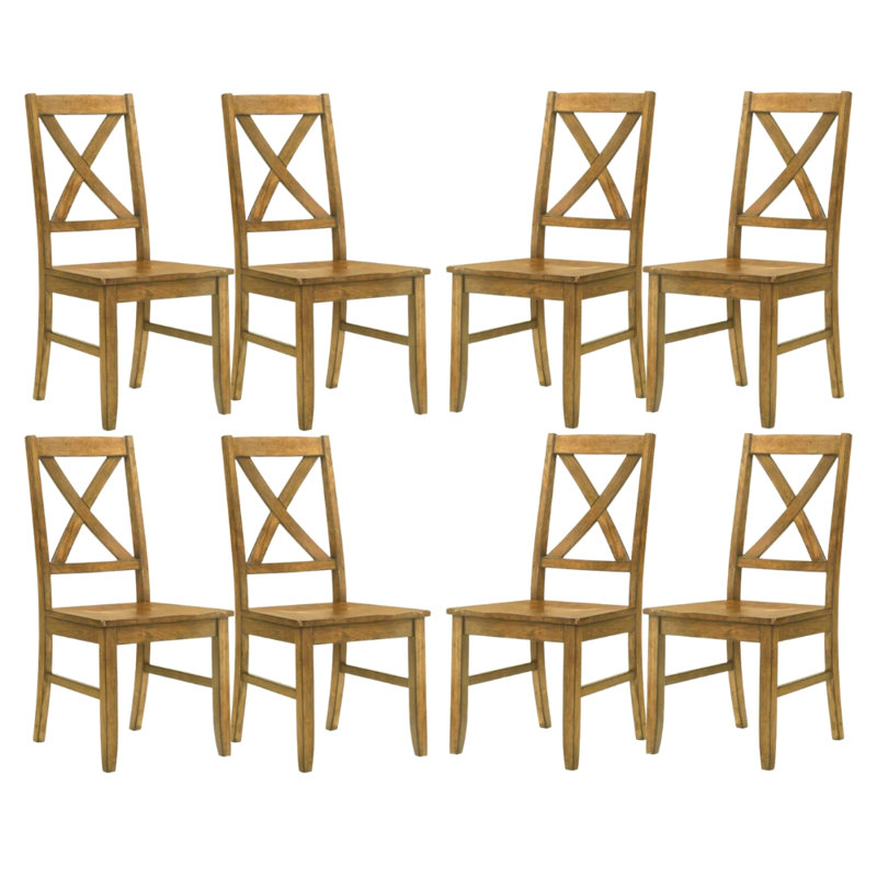 Oaklyn Rustic Solid Wood Dining Chair Set, Light Oak, 8