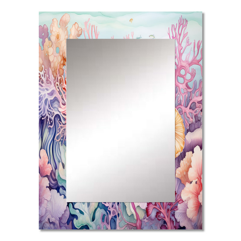 Colorful Colorful Coral Reef Heaven I - miroir mural corail, miroir décoratif rose, impression d'art en métal, 32 po x 24 po