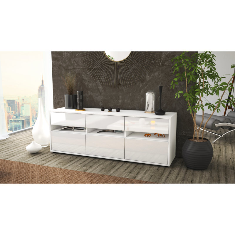 Yamashita TV Stand, Hochglanz Weiß/Matt Weiß