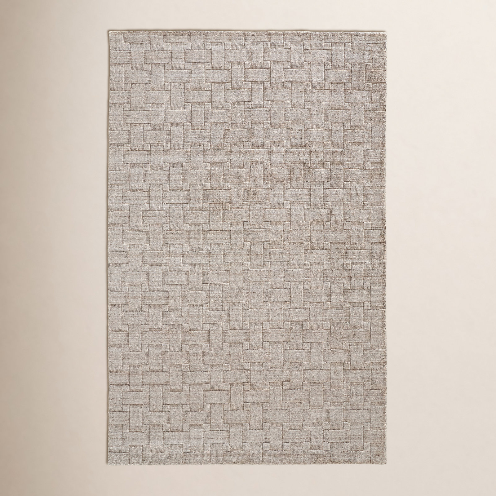 Shanta Beige Hand-Woven Geometric Viscose Rug, Rectangle 5' x 8'