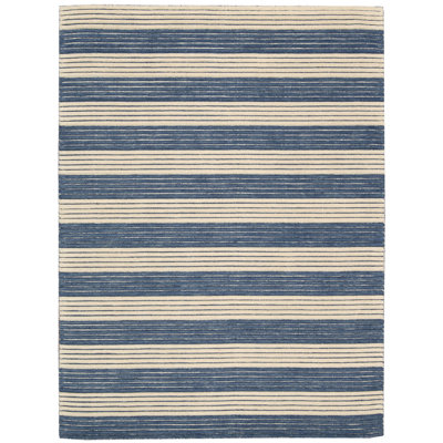 Ripple Wool Striped Area Rug in Midnight Blue