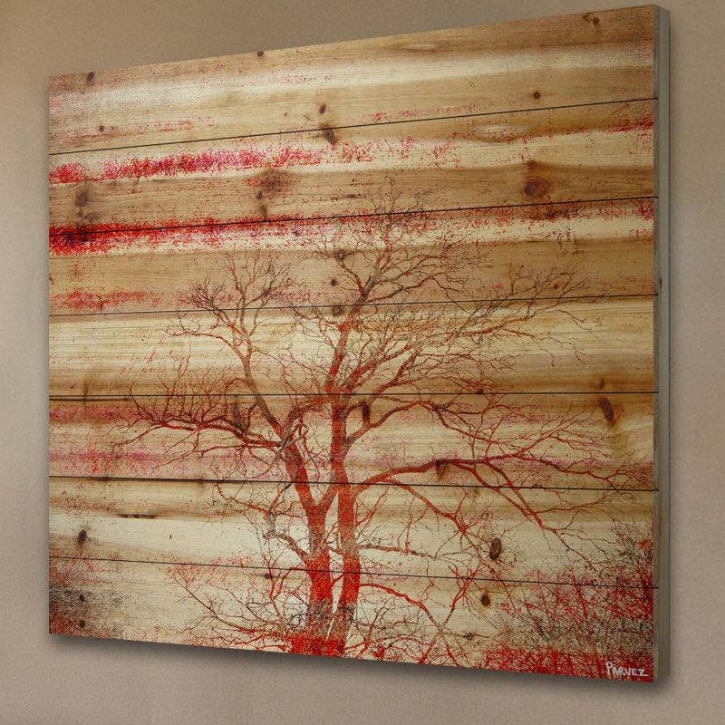 « red branches » par parvez taj,, reproduction d’art sur bois de pin naturel, H 24 po x l 24 po x P 1,5 po