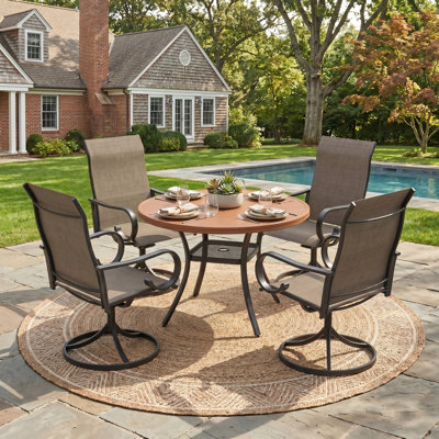 Belmont 4-Person Outdoor Round Patio Dining Set With Swivel Textilene Chairs