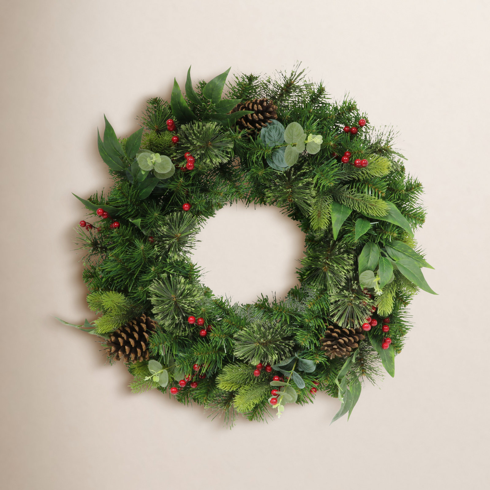 24'' Faux Pine Lighted Wreath