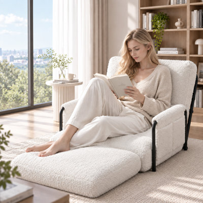 Fauteuil à billes multifonctionnel convertible pour une personne, fauteuil de détente pliant, tissu en peluche, dossier réglable, structure en métal robuste, idéal pour le salon, la chambre à coucher et la chambre d'amis