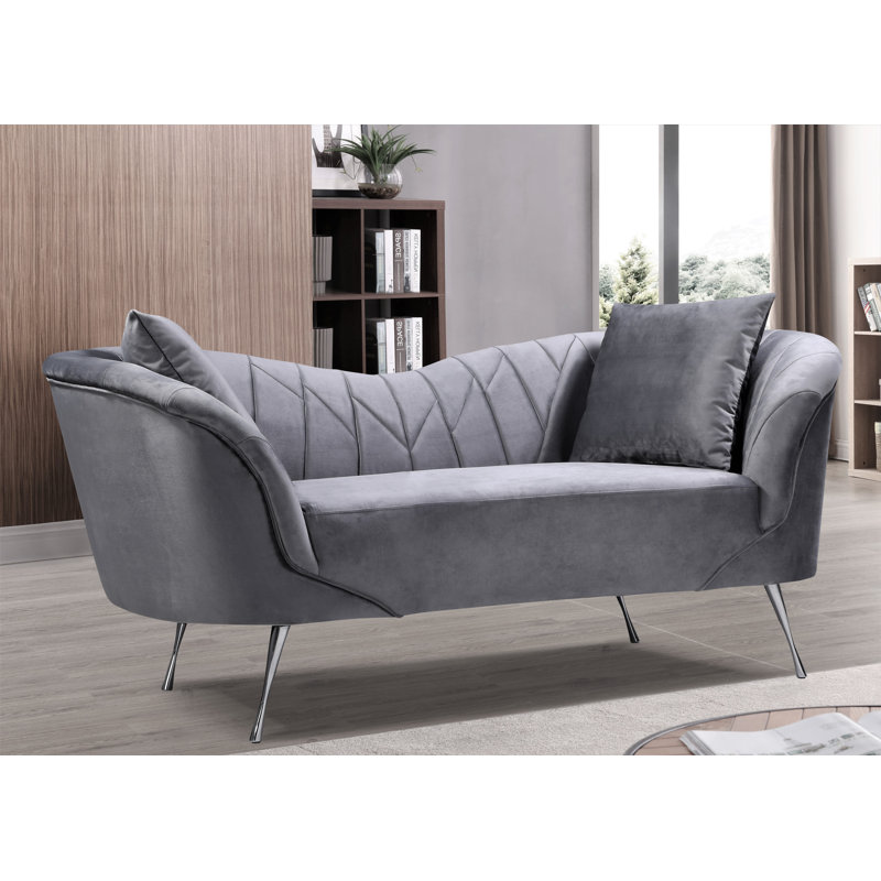 Velvet Flared Arm Sofa, Gray Velvet, 34.2”H x 81.9”W x 31.5”D