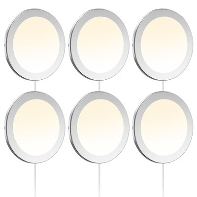 6-Pack Silver Round Under Cabinet LED Puck Lights with Wireless Dimmer