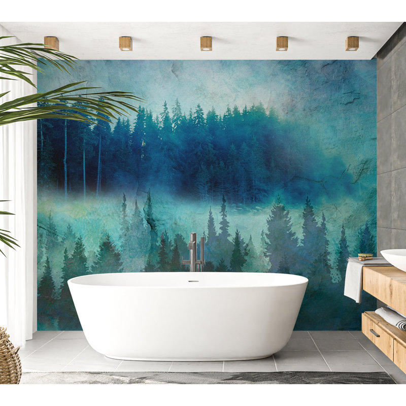 Murale paysage pelez et collez - Impression de forêt moderne, L 154 po x L 110 po