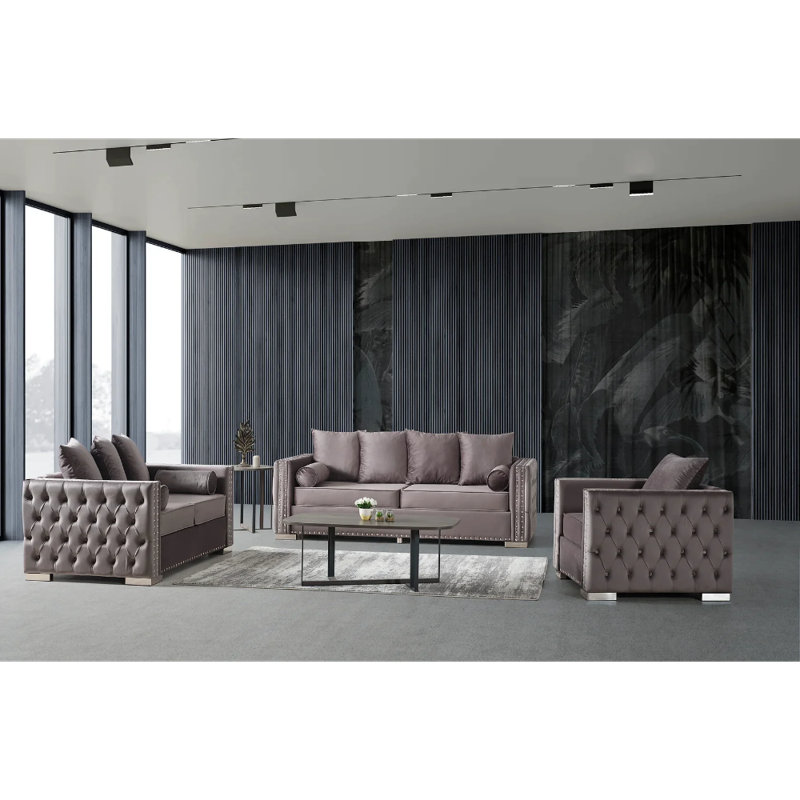 2 - Piece Velvet Living Room Set, Grey Velvet