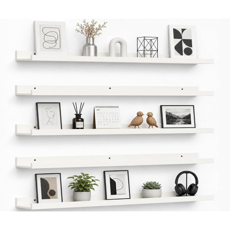 Étagères murales flottantes de 91 cm (36 po) de long, ensemble de 5 tablettes avec rebord, blanches