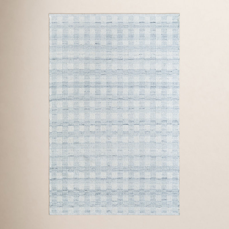 Lavande Plaid Wool Area Rug in Gray, Rectangle 6' x 9'