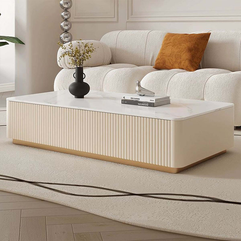 Table basse rectangulaire en bois manufacturé blanc, 13.78" H x 47.24" L x 23.62" W