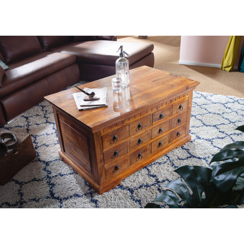 Oxford Solid Wood Block Coffee Table with Storage, 54cm H x 100cm W x 60cm D, Honey