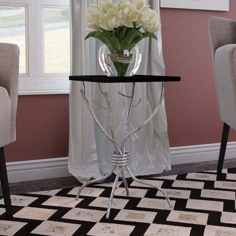 Harut Granite Top End Table, Black / Silver