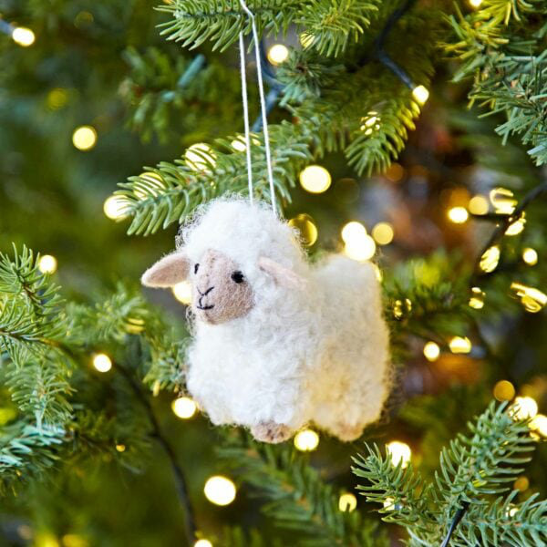 9cm Handmade Wool / Felt Hanging Figurine Ornament, White