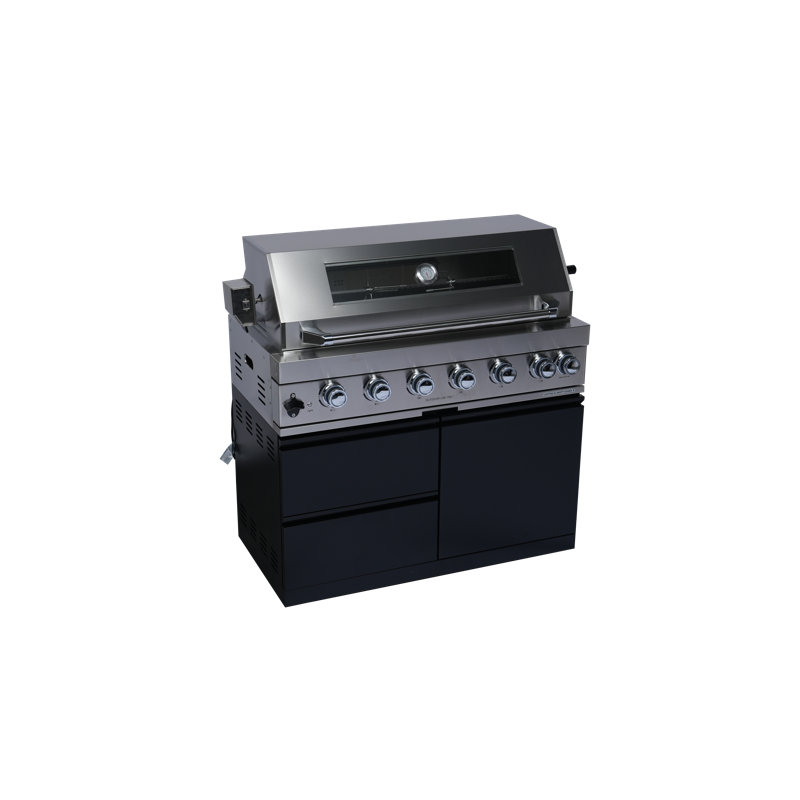 Îlot de cuisine de luxe pour barbecue avec réfrigérateur et armoires de rangement