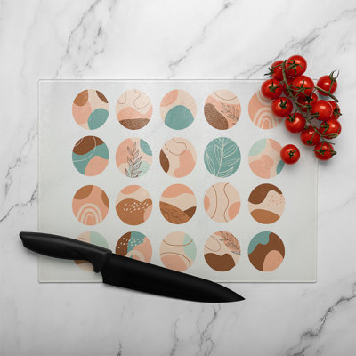 Round texture and floral icons in pastel Designer Glass Chopping Board