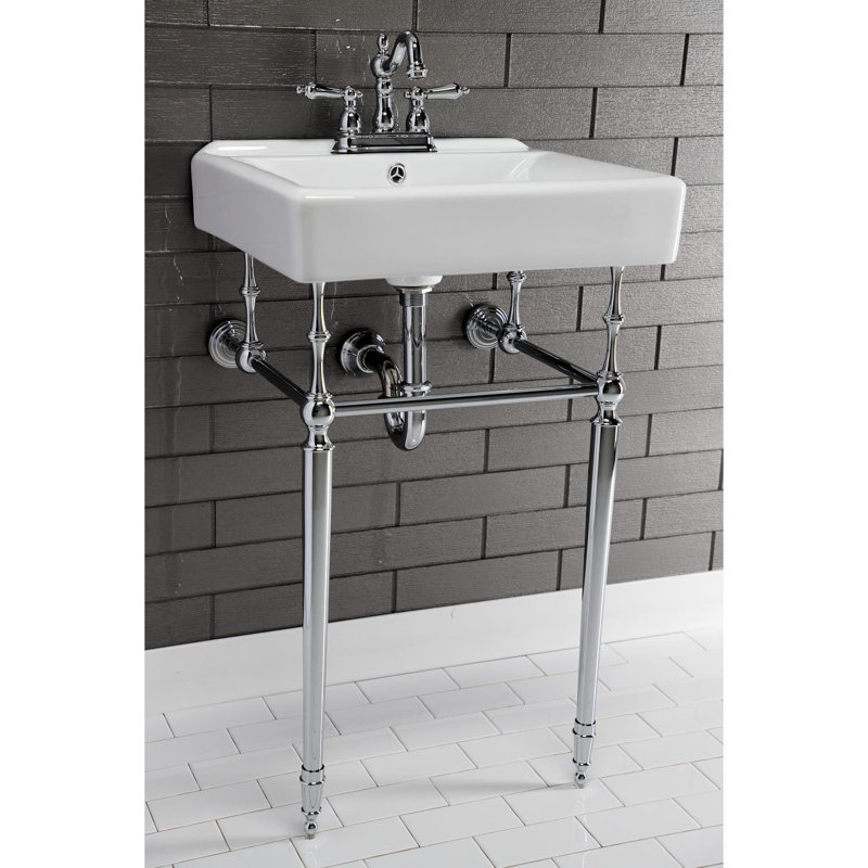 Edwardian Ceramic Rectangular 20" Console Bathroom Sink, White/Polished Chrome