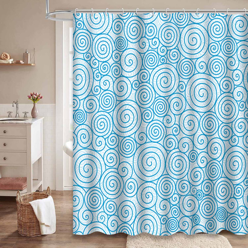 Abstract Swirls Seamless Swirl Water Blue Shower Curtain with 12 Hooks, 72" L x 84" W