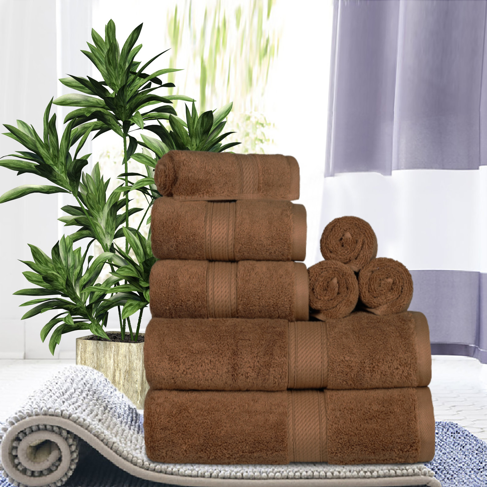 Renata 8-Piece Egyptian Cotton Towel Set, Chocolate