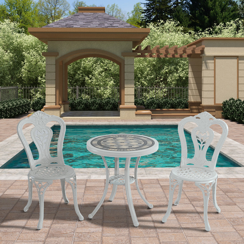 Darl Round 2 - Person 30.17'' Long Bistro Set, White, 27.56"Hx24"Wx24"L