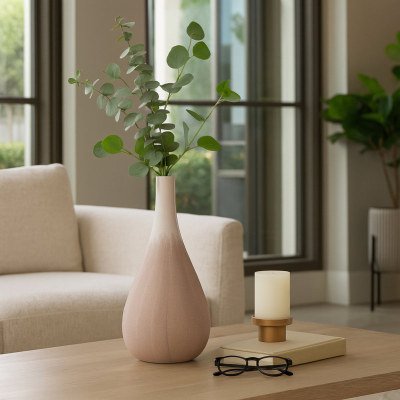 Sculptural Elongated Ceramic Table Vase for Home Decor, Decorative Flower Vase with Smooth Gradient Glaze and Elegant Tapered Silhouette, Perfect for Fresh or Faux Floral Arrangements, Brown