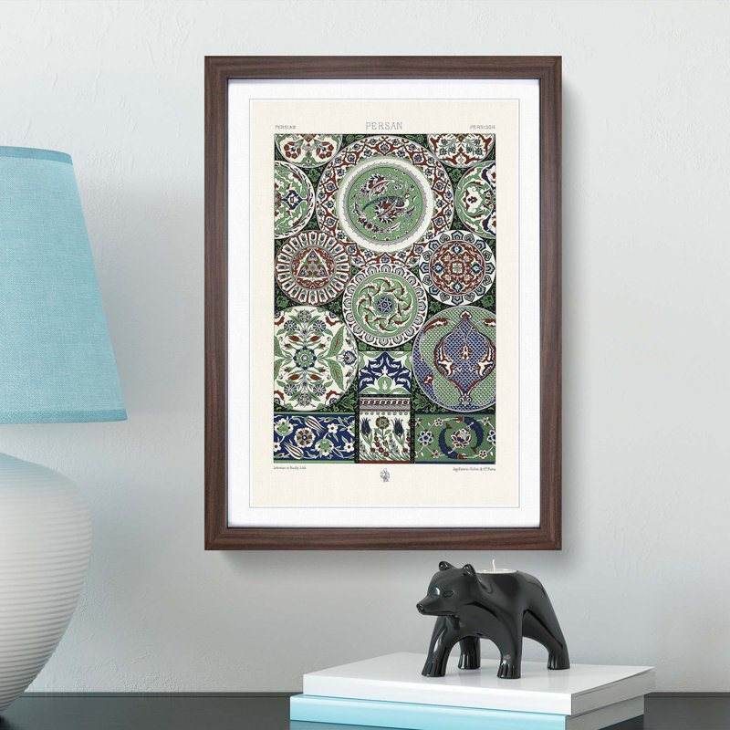 18th Century Persian Pattern by Albert Racinet - Picture Frame Painting Print, Walnut Framed, 65cm H x 48cm W x 2cm D