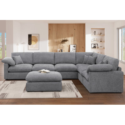 Canapé modulaire réversible d'angle en chenille 7 pièces avec repose-pieds amovible
