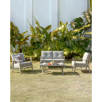 Seehill 4-Piece Aluminum Outdoor Sofa Set With Loveseat, 2 Chairs & Coffee Table, UV-Resistant, Weatherproof, Easy Assembly For Patio, Backyard, Poolside, Garden, Café, Silver Gray