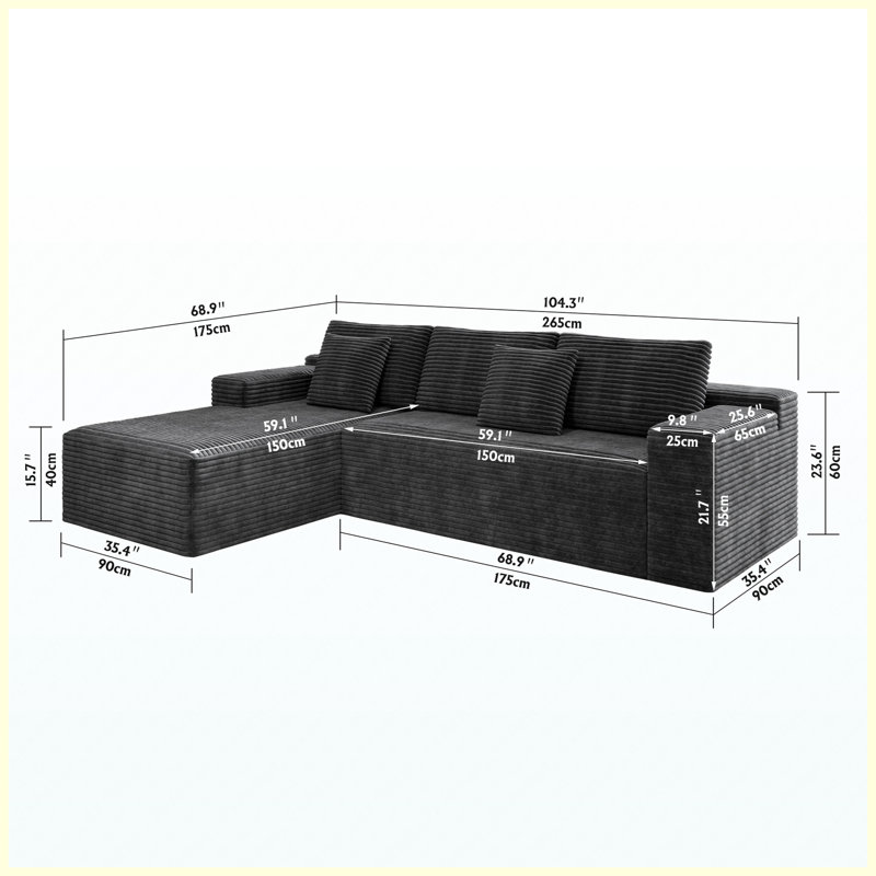 104.3" x 68.9" Modular Sectional Sofa Seat, 2PC Free Combination Compressed Couch, Plush Corduroy Fabric, No Assembly Required, Grey