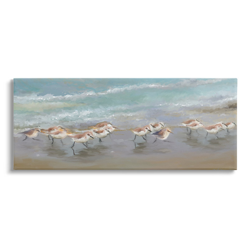 «Sandpiper Flock Shoreline Splashing», art mural par Rick Novak, H 13 po x l 30 po x P 1,5 po