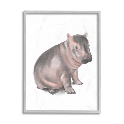 Illustration d'un bébé hippopotame assis sur fond rose doux