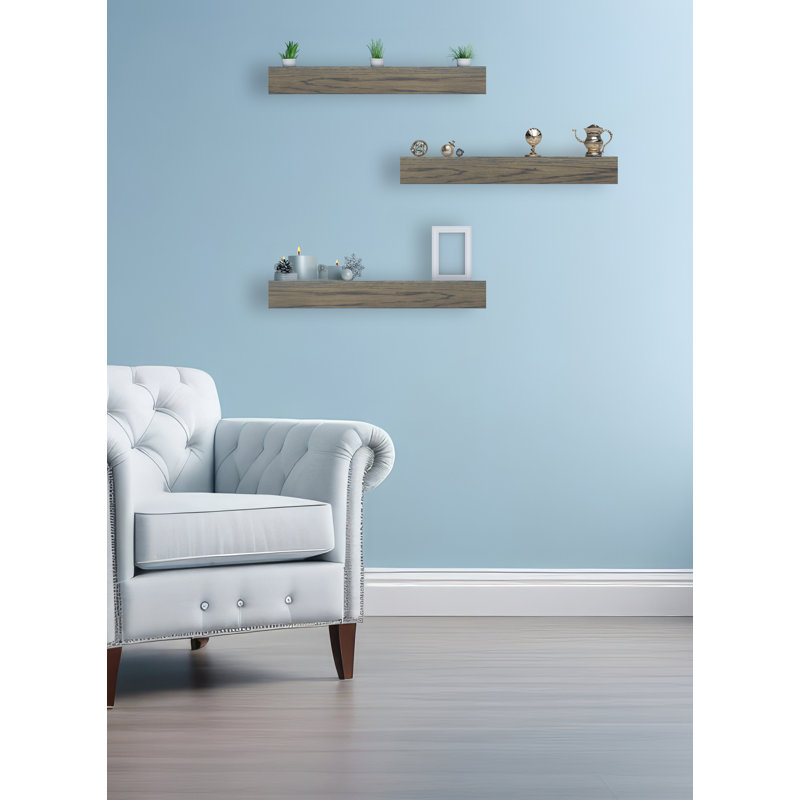 3 Piece Oak Floating Shelf, 3'' H x 28'' W x 5'' D