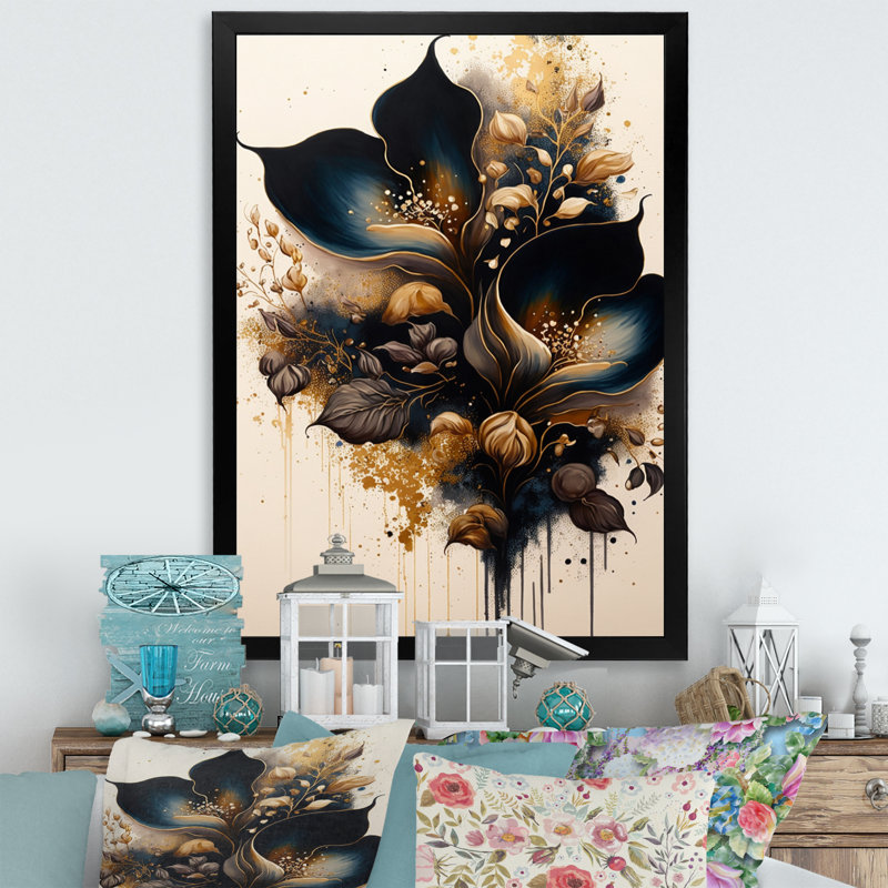 Deep Blue Calla Lily Bouquet I - Impression sur toile, Cadre photo noir, H 20 po x l 12 po x P 1 po