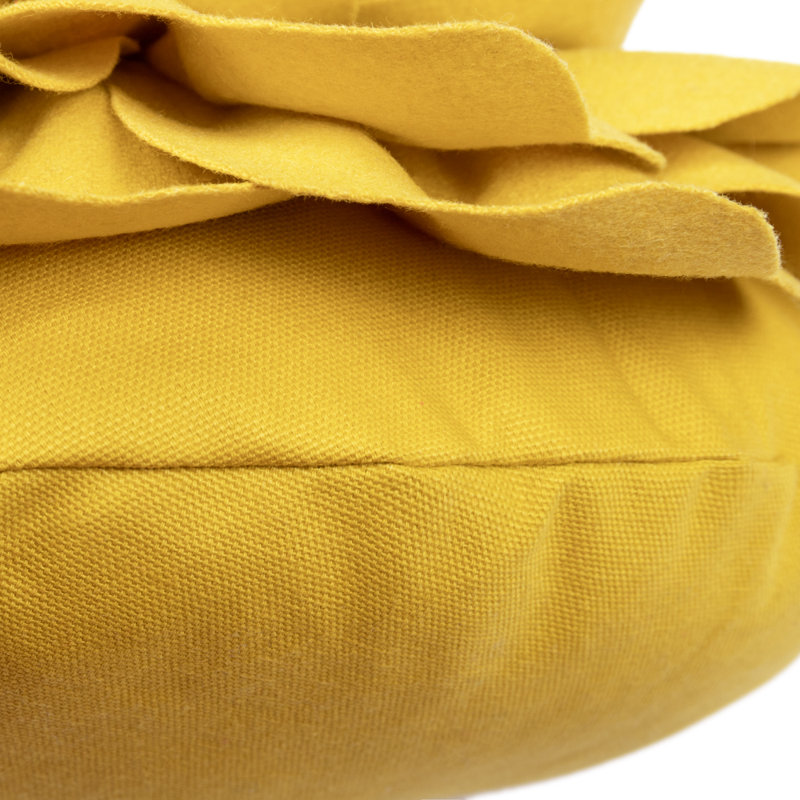 Golden Yellow 3D Flower Velvet Round Throw Pillow