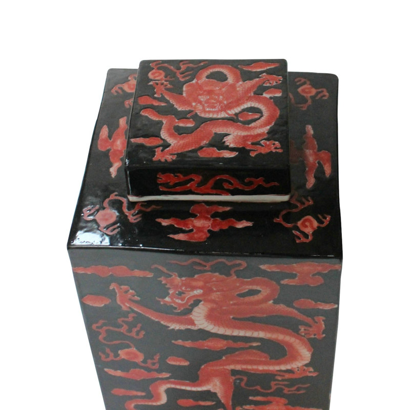 Mccarroll Handmade Porcelain China Ginger Jar, Black Red