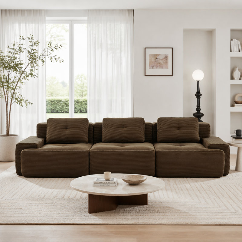 Canapé moderne en velours côtelé, Brown -3Seat