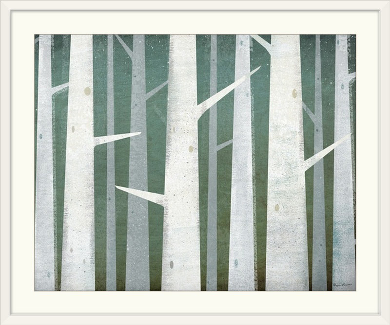 «Birches II» par Ryan Fowler - impression d'art graphique, H 20 po x l 23 po x P 1 po, Cadre blanc