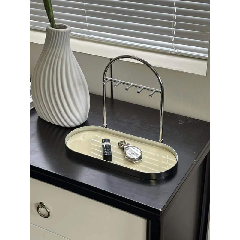 Matte Black Metal & Acrylic Vanity Tray Decorative Organizer for Keys Jewelry Entryway Tabletop, Silver, 11" H x 12" W x 6" D