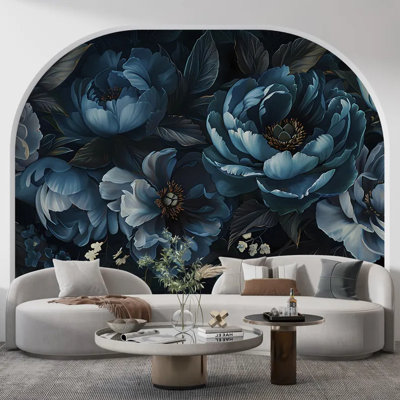Murale pivoine bleue minuit