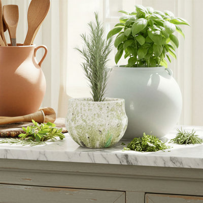 Jardinière moyenne avec glacis craquelé et terrazzo