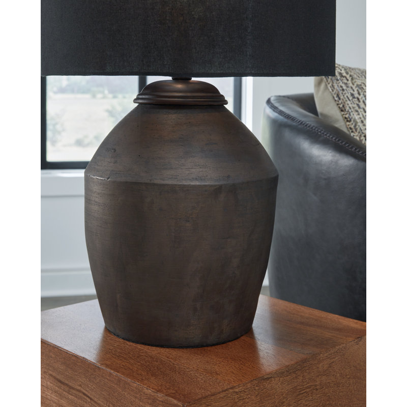 Naareman Black Terracotta Table Lamp with Drum Shade
